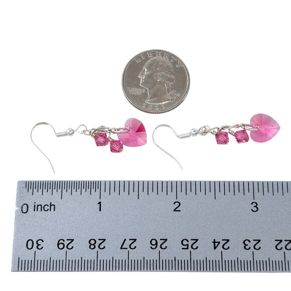 Estate Sterling Silver 925 Pink Crystal Dangle Earrings - Picture 7 of 8